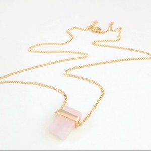 Rectangle Pink Stone Pendant gold necklace